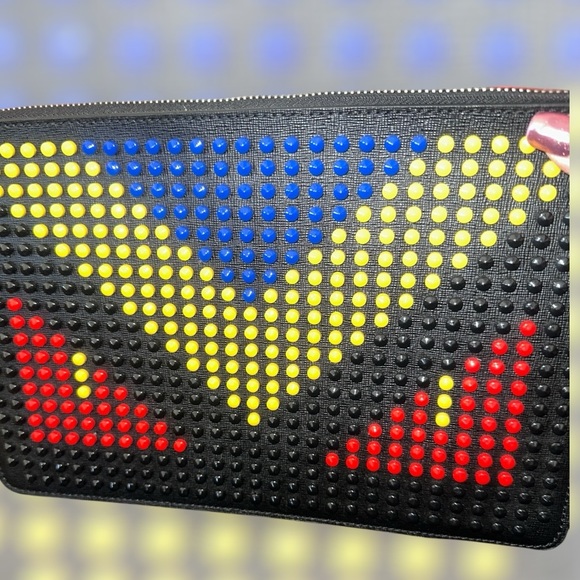 Fendi Monster Studs Leather Clutch Leather Bag Multicolor Rare LARGE Limited Ed - Picture 5 of 16